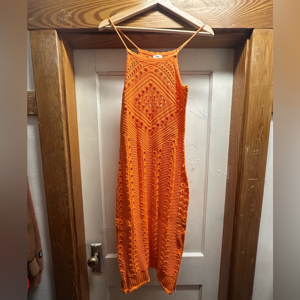 Aerie Bright Orange Crochet Dress